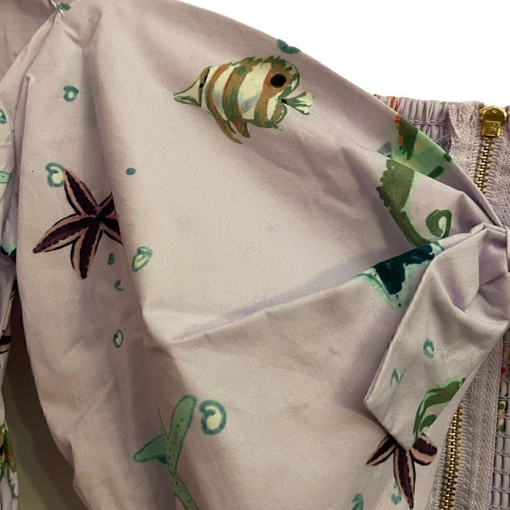 Hill House NWT Isabella Sea Creature Smocked Ballon Sleeve Crop Top Medium - Picture 2 of 8